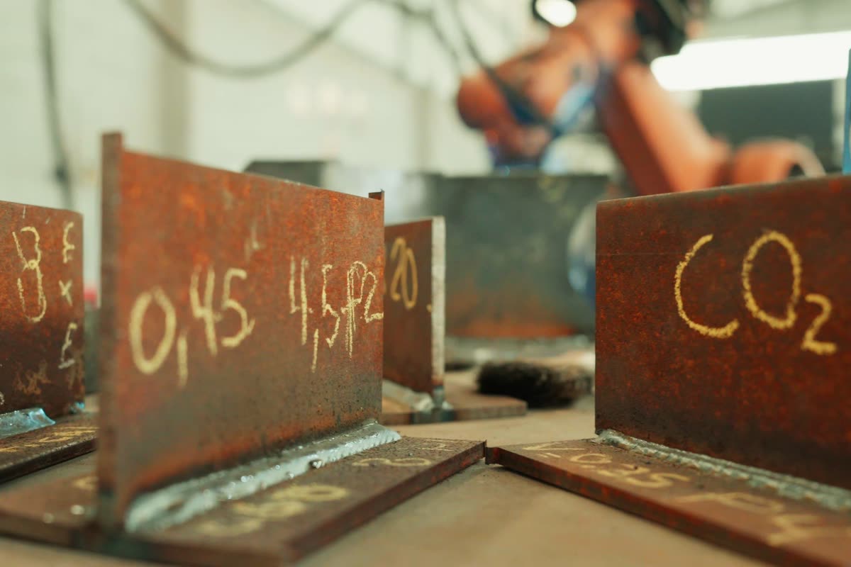 Probetas de ensayo marcadas con tiza, indicando el gas y los parámetros de cada prueba